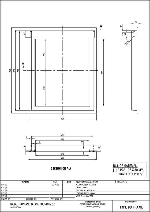 Rectangular Manhole Cover and Frame (Type 9D)